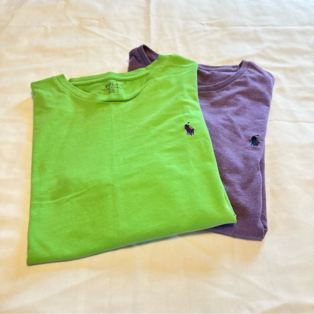 Polo Ralph Lauren Crewneck T-Shirt Size Large Lot of 2 shirts in Purple and Lime